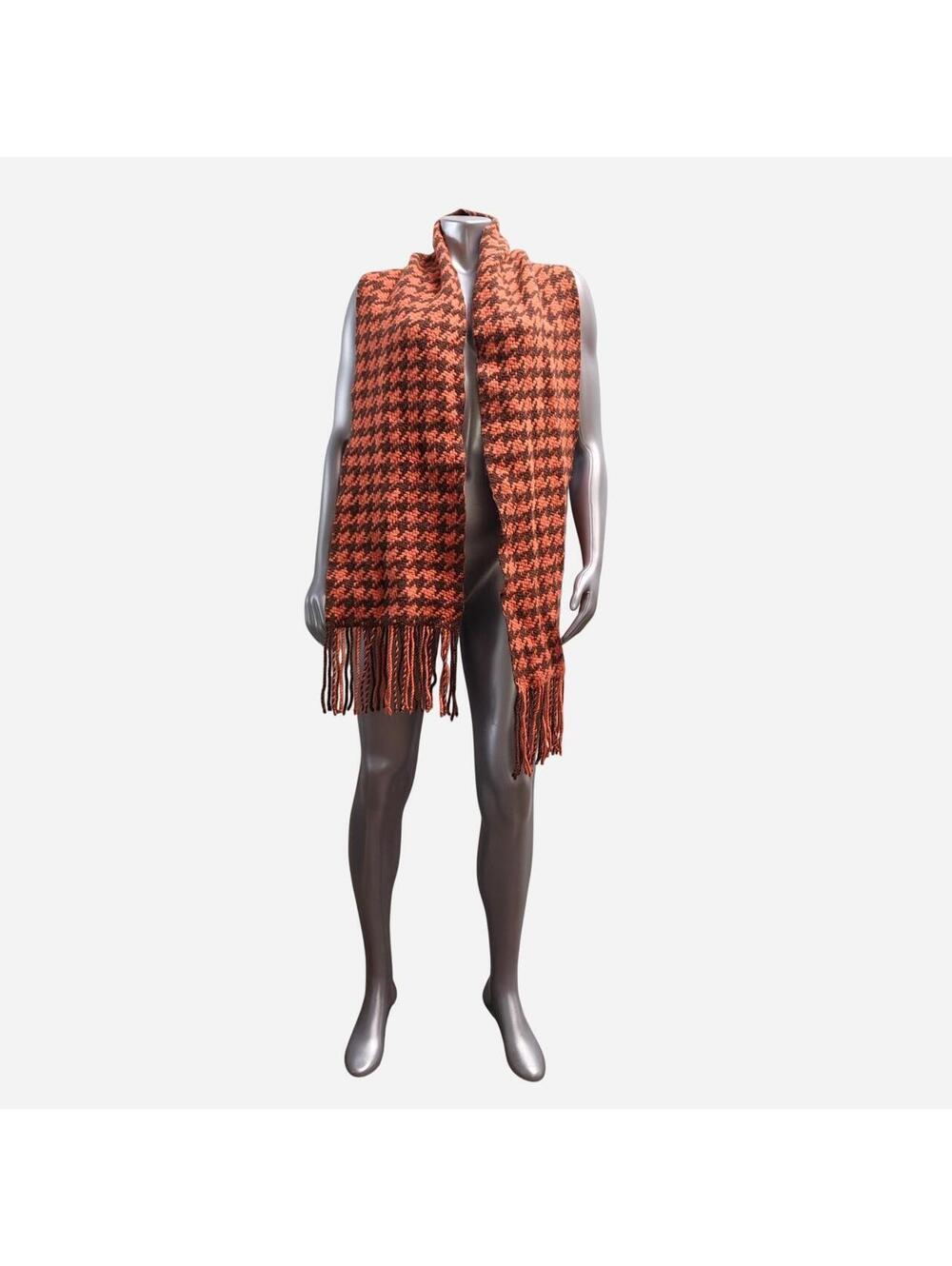Banana Republic Lambswool Angora Houndstooth Scarf Orange Brown
